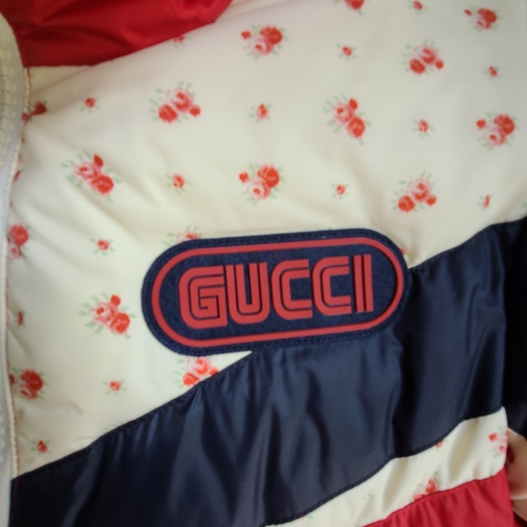 GUCCI Nylon Multicolor with Floral Stripe Puffer Jacket W/ Logo Patch - Picture 11 of 16